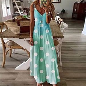 Women's Casual Dress Swing Dress Long Dress Maxi Dress Green Pink Gray Sleeveless Polka Dot Print Spring Summer Spaghetti Strap Modern Weekend 2022 S M L XL XXL 3XL 4XL miniinthebox
