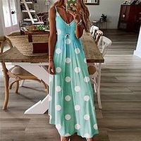 Women's Casual Dress Swing Dress Long Dress Maxi Dress Green Pink Gray Sleeveless Polka Dot Print Spring Summer Spaghetti Strap Modern Weekend 2022 S M L XL XXL 3XL 4XL miniinthebox - thumbnail