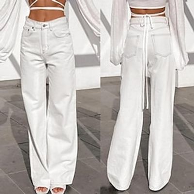 Women's Jeans Straight Denim White Casual Daily Casual Daily Full Length Outdoor Solid Colored S M L XL 2XL Lightinthebox
