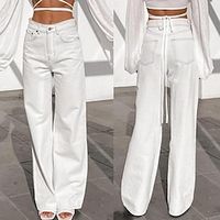 Women's Jeans Straight Denim White Casual Daily Casual Daily Full Length Outdoor Solid Colored S M L XL 2XL Lightinthebox - thumbnail