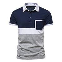 Men's Cotton Polo Shirt Golf Shirt Work Casual Lapel Short Sleeve Basic Modern Color Block Patchwork Button Spring Summer Regular Fit White Navy Blue Cotton Polo Shirt Lightinthebox