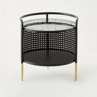 Mesh Detail Glass Top Nightstand - 45x43x45 cms