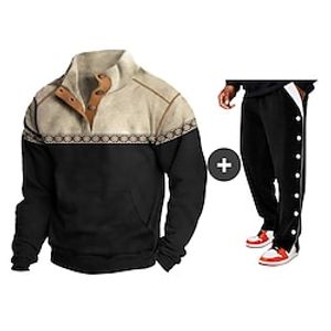 Men's Sweatshirt Hoodies Set Black Standing Collar Plain Patchwork Color Block Sweatpants Joggers Trousers 2 Piece Sports  Outdoor Daily Sports Vintage Streetwear Basic Spring Fall Clothing Apparel Lightinthebox