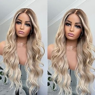 Unprocessed Virgin Hair 13x4 Lace Front Wig Middle Part Brazilian Hair Body Wave Multi-color Wig 130% 150% Density with Baby Hair Natural Hairline 100% Virgin Glueless Pre-Plucked For Women Long Lightinthebox