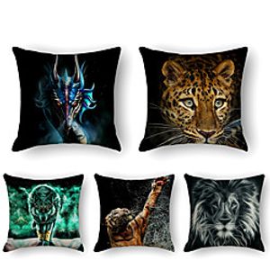 Cushion Cover 5PCS Linen Soft Print Square Throw Pillow Cover Cushion Case Pillowcase for Sofa Bedroom 45 x 45 cm (18 x 18 Inch) Superior Quality Mashine Washable Lightinthebox
