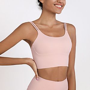 Women's Spaghetti Strap Sports Bra Padded Bra Medium Support Open Back Removable Pad Solid Color White Black Yellow Pink Khaki Spandex Yoga Fitness Gym Workout Bra Top Sport Activewear Breathable Lightinthebox