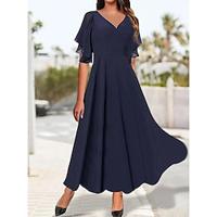 Women's Black Dress Elegant Dress Midi Dress Pleated Ruffle Elegant Casual Crew Neck Sleeveless Dark Blue Color Lightinthebox