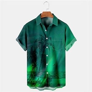 Men's Shirt Summer Hawaiian Shirt Graphic Prints Aurora Turndown Green Street Casual Short Sleeves Button-Down Print Clothing Apparel Tropical Sports Streetwear Designer Lightinthebox