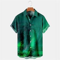 Men's Shirt Summer Hawaiian Shirt Graphic Prints Aurora Turndown Green Street Casual Short Sleeves Button-Down Print Clothing Apparel Tropical Sports Streetwear Designer Lightinthebox - thumbnail