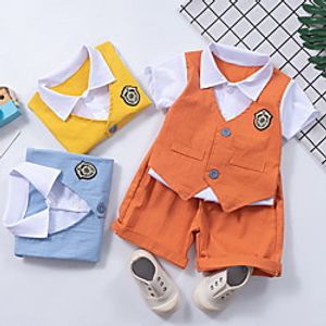 Toddler Boys' Clothing Set 2 Pieces Short Sleeve Gold Orange Light Blue Color Block Patchwork 100% Cotton School Birthday Preppy Style 1-5 Years  Spring  Summer Lightinthebox