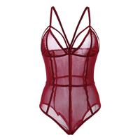 Sexy See Through Deep Plunge Mesh Abdomen Shaping Hollow Out Shapewear For Women