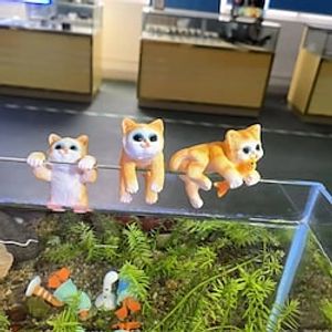 3pcpack Kawaii Resin Cat Ornaments Interesting Aquarium Pendants Aquarium Wall Climbing Cat Fish Tank Aquarium Decoration Lightinthebox