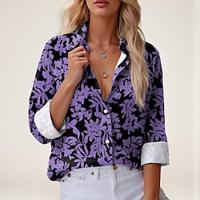 Women's Shirt Blouse Floral Casual Purple Button Print Long Sleeve Fashion Streetwear Shirt Collar Regular Fit Summer Spring Lightinthebox