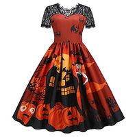 Audrey Hepburn Retro Vintage 1950s Dress Masquerade Women's Lace Costume Vintage Cosplay Halloween Party  Evening Short Sleeve Dress Halloween Lightinthebox - thumbnail