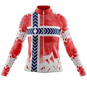 21Grams Women's Long Sleeve Cycling Jersey Spandex Red and White Norway National Flag Bike Top Mountain Bike MTB Road Bike Cycling Quick Dry Moisture Wicking Sports Clothing Apparel  Stretchy Lightinthebox