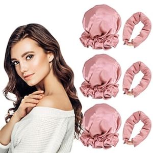 New Satin Heatless Hair Curler 6 Pcs, Sleep Hair Curling Tool for Women 3 Set, Soft Silk Heatless Curling Hair Rollers with Cap, No Heat Curling Headband for All Hair Types(Pink) Lightinthebox