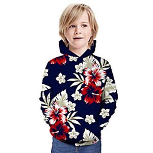 Kids Boys' Hoodie  Sweatshirt Long Sleeve 3D Print Floral Print Dusty Blue Children Tops Summer Active Daily Wear Regular Fit 3-13 Years miniinthebox