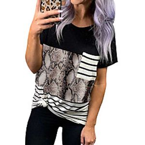 Women's Blouse Shirt Camouflage Leopard Snake Print Print Round Neck Basic Tops Black miniinthebox
