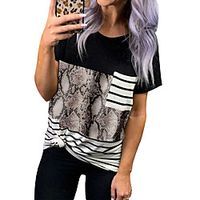 Women's Blouse Shirt Camouflage Leopard Snake Print Print Round Neck Basic Tops Black miniinthebox - thumbnail