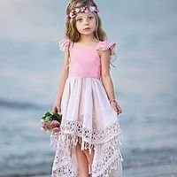 Kids Little Girls' Dress Casual Princess Color Block Tassel Pleated Asymmetric Blushing Pink Vacation Boho Dresses Summer miniinthebox - thumbnail