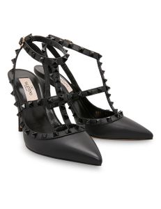 Rockstud Ankle Strap Pumps - Beige