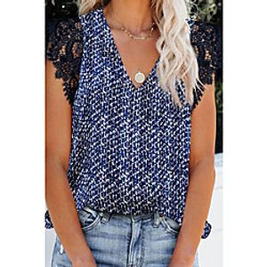 Women's Tank Top Shirt Leopard Snake Print Lace Trims Print V Neck Casual Streetwear Tops Green White Royal Blue miniinthebox