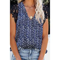 Women's Tank Top Shirt Leopard Snake Print Lace Trims Print V Neck Casual Streetwear Tops Green White Royal Blue miniinthebox - thumbnail