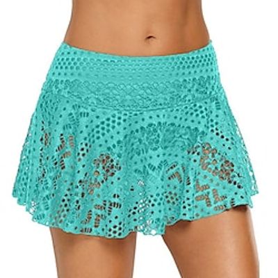 Women's Swimwear Cover Up Swim Shorts Plus Size Swimsuit Lace Crochet Pure Color Green Black Navy Blue Bathing Suits Sports Neutral Casual / Vacation / Modern / Spa / New miniinthebox
