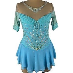 Figure Skating Dress Women's Girls' Ice Skating Dress Outfits Sky Blue Spandex High Elasticity Training Competition Skating Wear Handmade Patchwork Crystal  Rhinestone Short Sleeve Ice Skating Lightinthebox