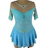 Figure Skating Dress Women's Girls' Ice Skating Dress Outfits Sky Blue Spandex High Elasticity Training Competition Skating Wear Handmade Patchwork Crystal  Rhinestone Short Sleeve Ice Skating Lightinthebox - thumbnail