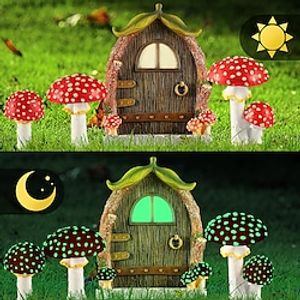 Resin Luminous Home Door and Mushroom Garden Yard Decor for Trees Planter and Pots Fairy Garden Decor Outdoor Fairy Garden Gnome Kit miniinthebox