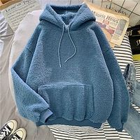 Women's Hoodie Sweatshirt Pullover Sherpa Fleece Solid Color Warm Teddy Fuzzy Drawstring Front Pocket Black White Pink Casual Sports Hoodie Long Sleeve Top Micro-elastic Fall  Winter Lightinthebox - thumbnail