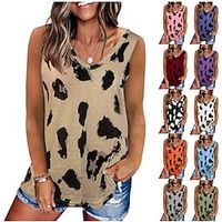 Women's Tank Top Black White Yellow Graphic Leopard Sleeveless Holiday Basic Casual Beach Round Neck S miniinthebox - thumbnail