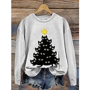 Women's Pullover Graphic Cat Letter Fashion Streetwear Classic Print White Party Street Round Neck Long Sleeve Only tops Micro-elastic Fall  Winter Lightinthebox