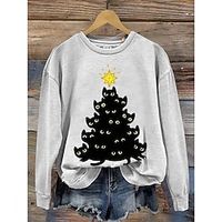 Women's Pullover Graphic Cat Letter Fashion Streetwear Classic Print White Party Street Round Neck Long Sleeve Only tops Micro-elastic Fall  Winter Lightinthebox - thumbnail