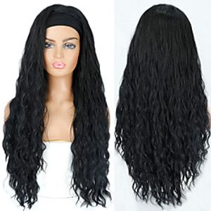 Lisi Hair Black Long Wave Wig Linked Headband Wigs Water Heat Resistant Synthetic Wigs For Black Women African American Hair No Colored Headband Lightinthebox