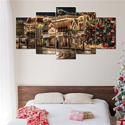 5 Panels Wall Art Canvas Landscape Christmas Market - Canvas Print Prints Posters Painting Home Decoration Wall Hanging Gift Rolled Canvas No Frame Unframed Unstretched miniinthebox