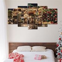 5 Panels Wall Art Canvas Landscape Christmas Market - Canvas Print Prints Posters Painting Home Decoration Wall Hanging Gift Rolled Canvas No Frame Unframed Unstretched miniinthebox - thumbnail