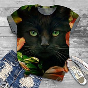 Women's Plus Size Tops T shirt Cat Graphic Animal Print Short Sleeve Crewneck Basic Black Big Size XL XXL 3XL 4XL 5XL Lightinthebox