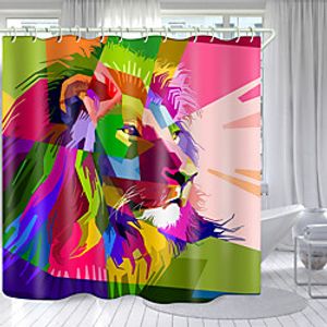Color Bottom Lion Head Digital Printing Shower Curtain Shower Curtains  Hooks Modern Polyester New Design 72 Inch miniinthebox