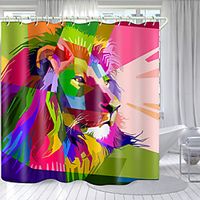 Color Bottom Lion Head Digital Printing Shower Curtain Shower Curtains  Hooks Modern Polyester New Design 72 Inch miniinthebox - thumbnail