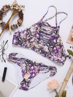 Sexy Hollow Printed Criss Cross Back Bikini