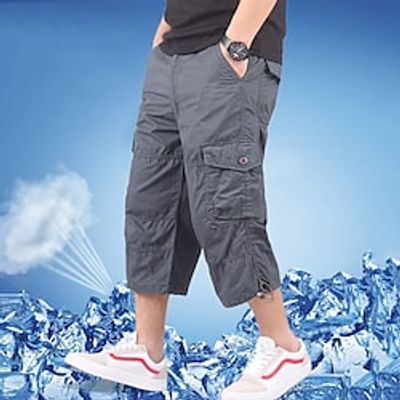 Men's Cargo Shorts Shorts Capri Pants Hiking Shorts Leg Drawstring Multi Pocket Plain Comfort Wearable Calf-Length Casual Daily Going out Cotton Blend Sports Stylish ArmyGreen Black Lightinthebox