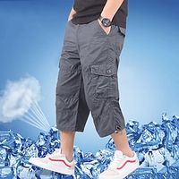 Men's Cargo Shorts Shorts Capri Pants Hiking Shorts Leg Drawstring Multi Pocket Plain Comfort Wearable Calf-Length Casual Daily Going out Cotton Blend Sports Stylish ArmyGreen Black Lightinthebox - thumbnail