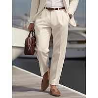 Men's Dress Pants Trousers Pleated Pants Suit Pants Button Front Pocket Straight Leg Plain Comfort Breathable Business Daily Holiday Fashion Chic Modern Black Khaki miniinthebox