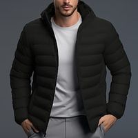 Men's Winter Coat Down Jacket Pocket Office  Career Date Casual Daily Outdoor Casual Sports Winter Plain Black Red Green Dark Blue Puffer Jacket Lightinthebox - thumbnail