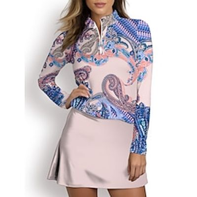 Women's Golf Polo Shirt Pink Long Sleeve Top Paisley Ladies Golf Attire Clothes Outfits Wear Apparel Lightinthebox