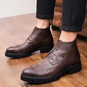 Men's Boots Dress Shoes Casual British Outdoor Daily PU Warm Comfortable Slip Resistant Booties / Ankle Boots Lace-up Black Brown Fall Winter miniinthebox
