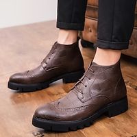Men's Boots Dress Shoes Casual British Outdoor Daily PU Warm Comfortable Slip Resistant Booties / Ankle Boots Lace-up Black Brown Fall Winter miniinthebox - thumbnail