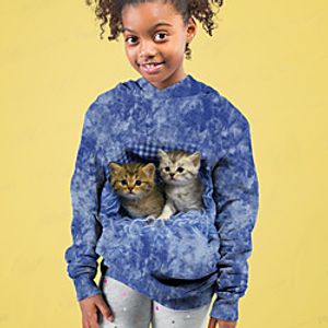 Kids Girls' Hoodie Long Sleeve Cat Blue Children Tops Fall Active Regular Fit 4-12 Years Lightinthebox